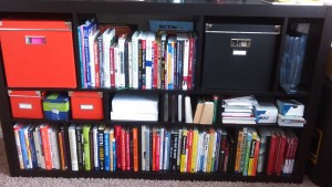 Here's what my bookshelf looks like today! Not much more room... Probably time to get a new shelving system for MORE BOOKS!