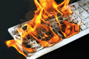 burning computer keyboard